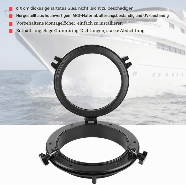 GAESHOW 26.5CM Marine Bullauge Runde schwarz Portlight Stalinit Fenster Universal für Boot Yacht Ers