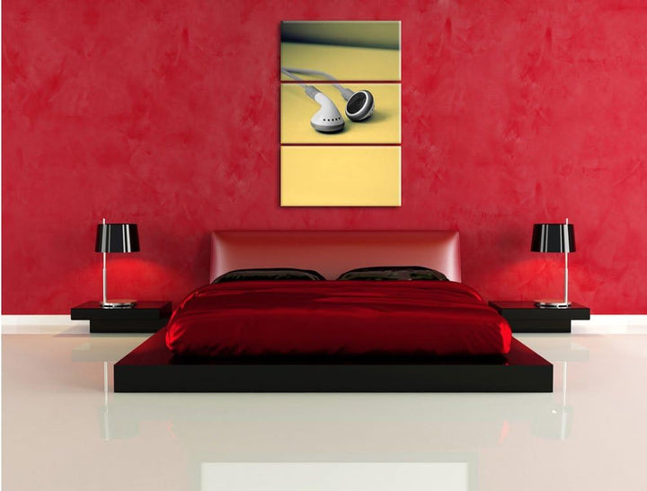 Pixxprint Klassische kleine Kopfhörer schwarz/weiss 3-Teiler Leinwandbild 120x80 Bild auf Leinwand