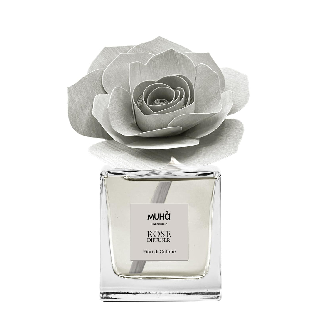 MUHA' | Raumduft Rosa Diffuser, Duft Blumen aus Baumwolle, Raumdiffusor mit Rose aus Birkenholz, For