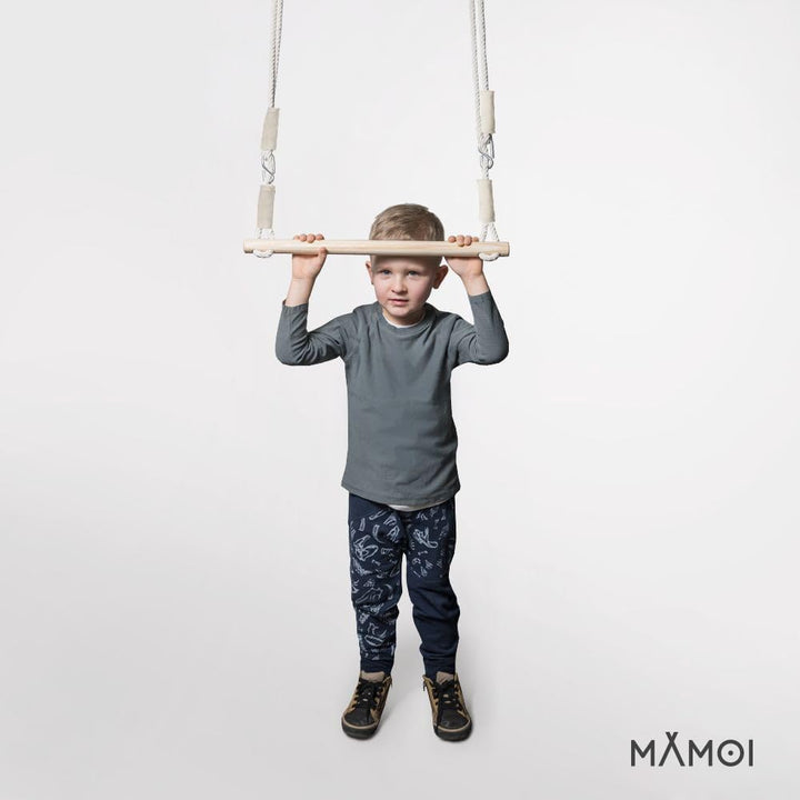 MAMOI® Trapez schaukel, Turnringe aus Holz, Turngeräte für Kinder Indoor und Outdoor, Ringe schaukel