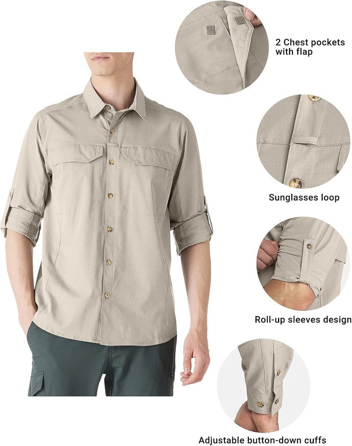Outdoor Ventures Hemd Herren Freizeithemd Langarm Outdoor Shirt Atmungsaktive Schnell Trocknende Fun