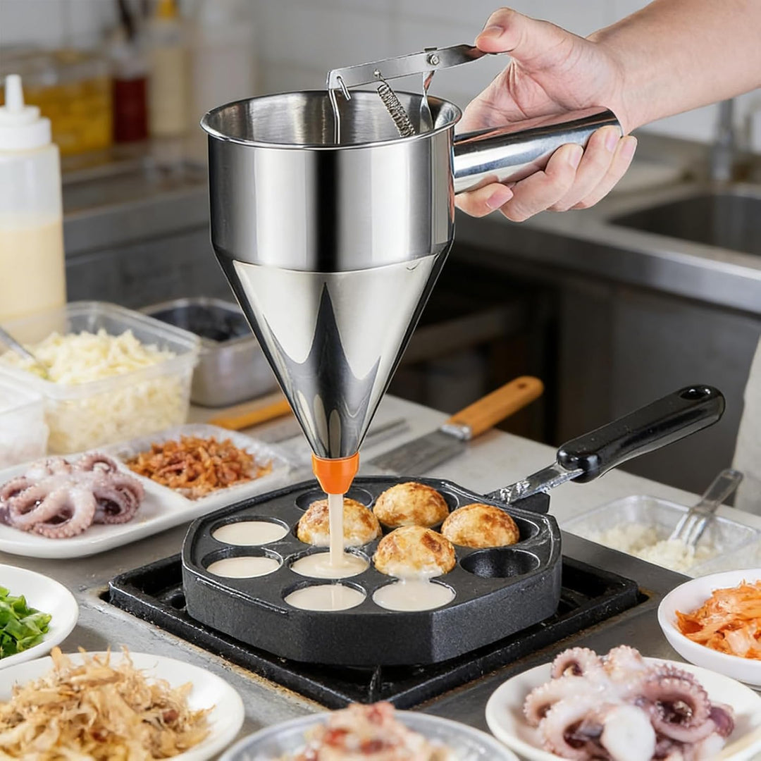 Teigportionierer 1200ml, Edelstahl Pfannkuchen Teigspender mit Ständer, Teigspender mit Deckel, Rein