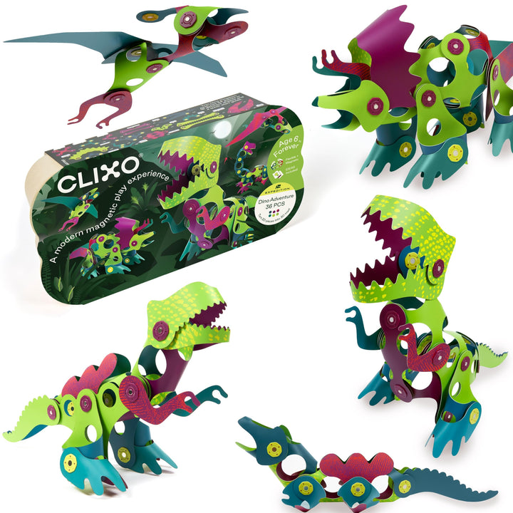 Clixo Dino Adventure Pack magnetisches Bausatz, 36-teilig