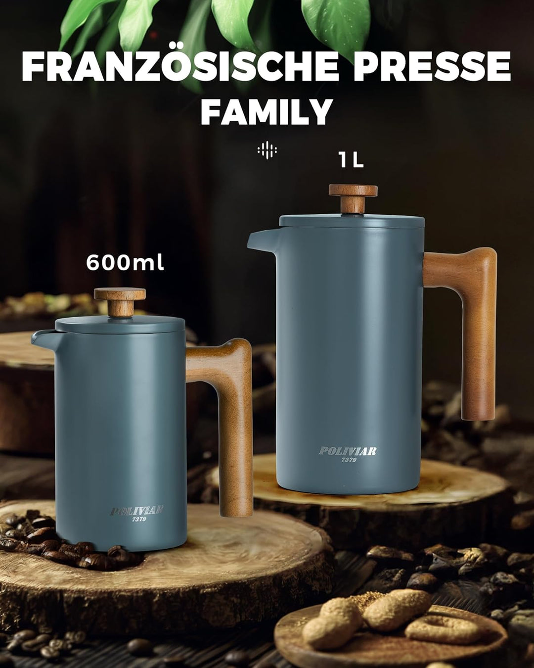 Poliviar French Press Kaffeebereiter 600 ml/21oz, Doppelwandige Isolierte Kaffeekanne und Teebereite