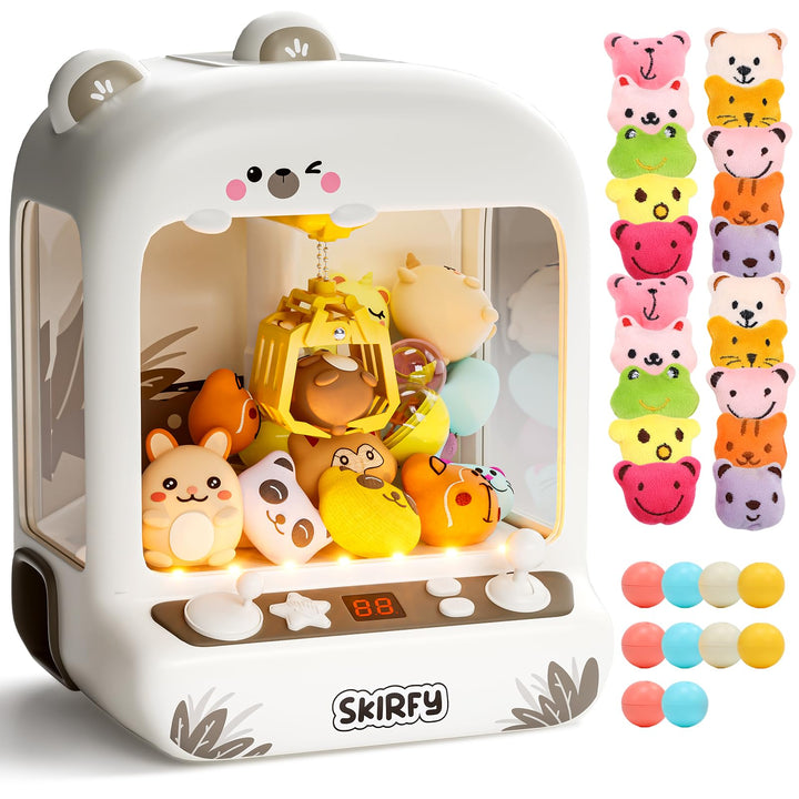 Skirfy Greifautomat Kinder mit LED-Licht, Sound und 30 Mini-Figuren, Elektronischer Süssigkeitenauto