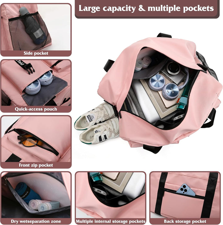 Sporttasche Damen Herren, Reisetasche mit Schuhfach, Trainingstasche mit Nassfach, wasserdichte Week