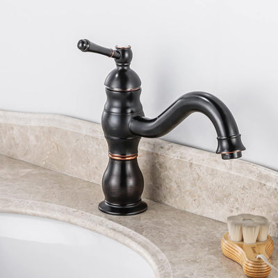 BOAOTX Wasserhahn Bad Schwarz Retro, Waschtischarmatur 360° Schwenkbar, Waschbeckenarmatur Badarmatu