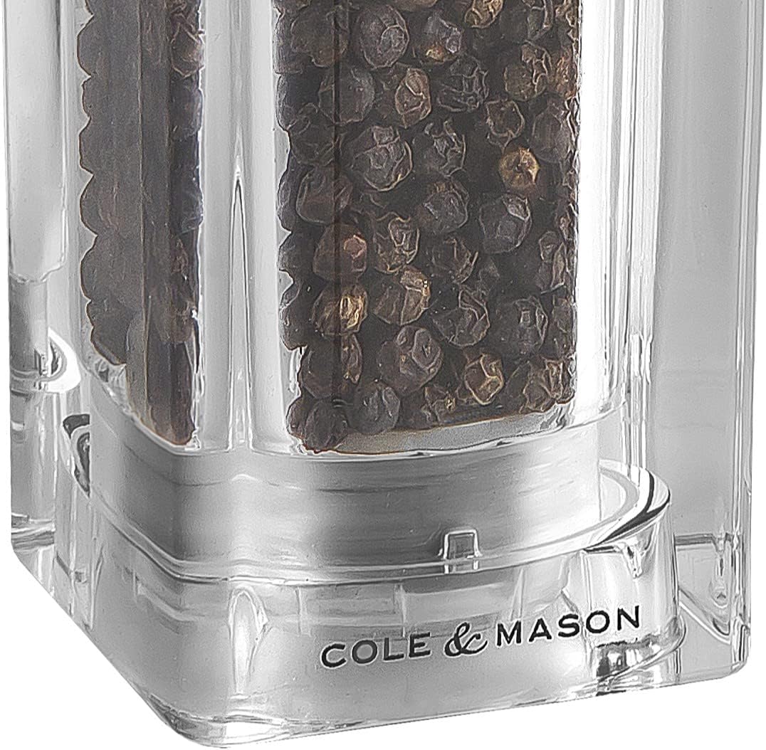 Cole & Mason Cube Pfeffermühle Gewürzmühle mit Einstellbarem Mahlwerk, Acryl, 145mm, Precision+, Ent