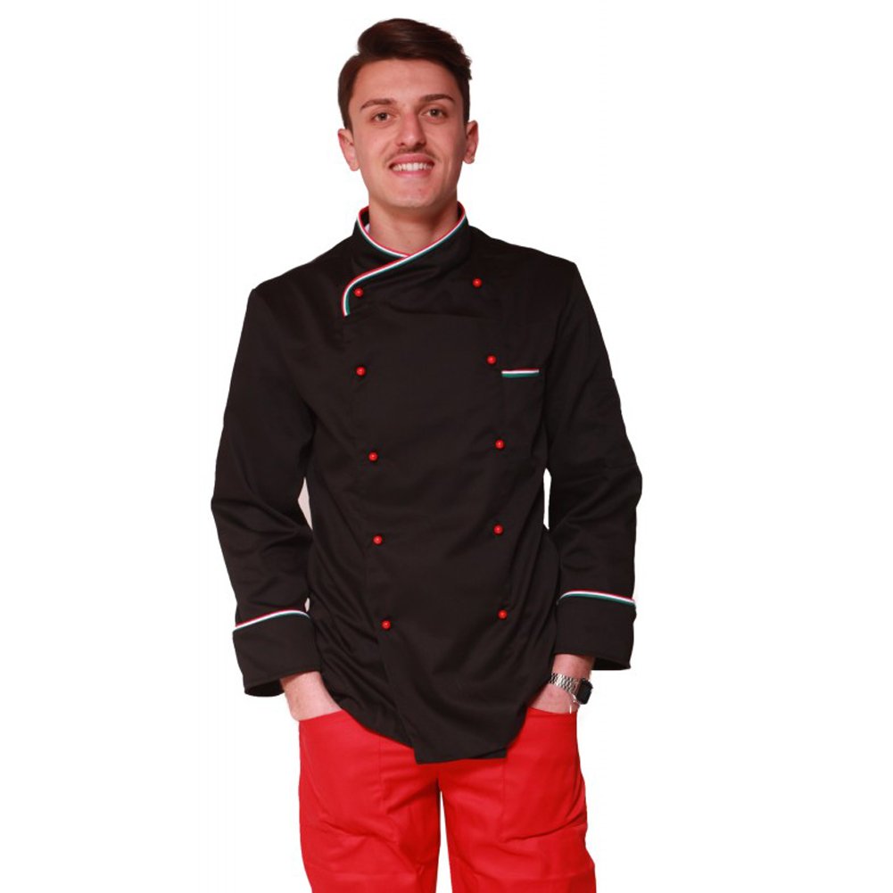 Kochjacke Italienisch Schwarz Italien Tricolore Restaurant Pizzeria XXL, XXL