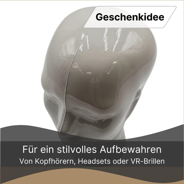 Glaskopf Ständer für Kopfhörer, Headset & VR-Brille – Dekorativer Kopf aus Glas – Design Kopfhörerha