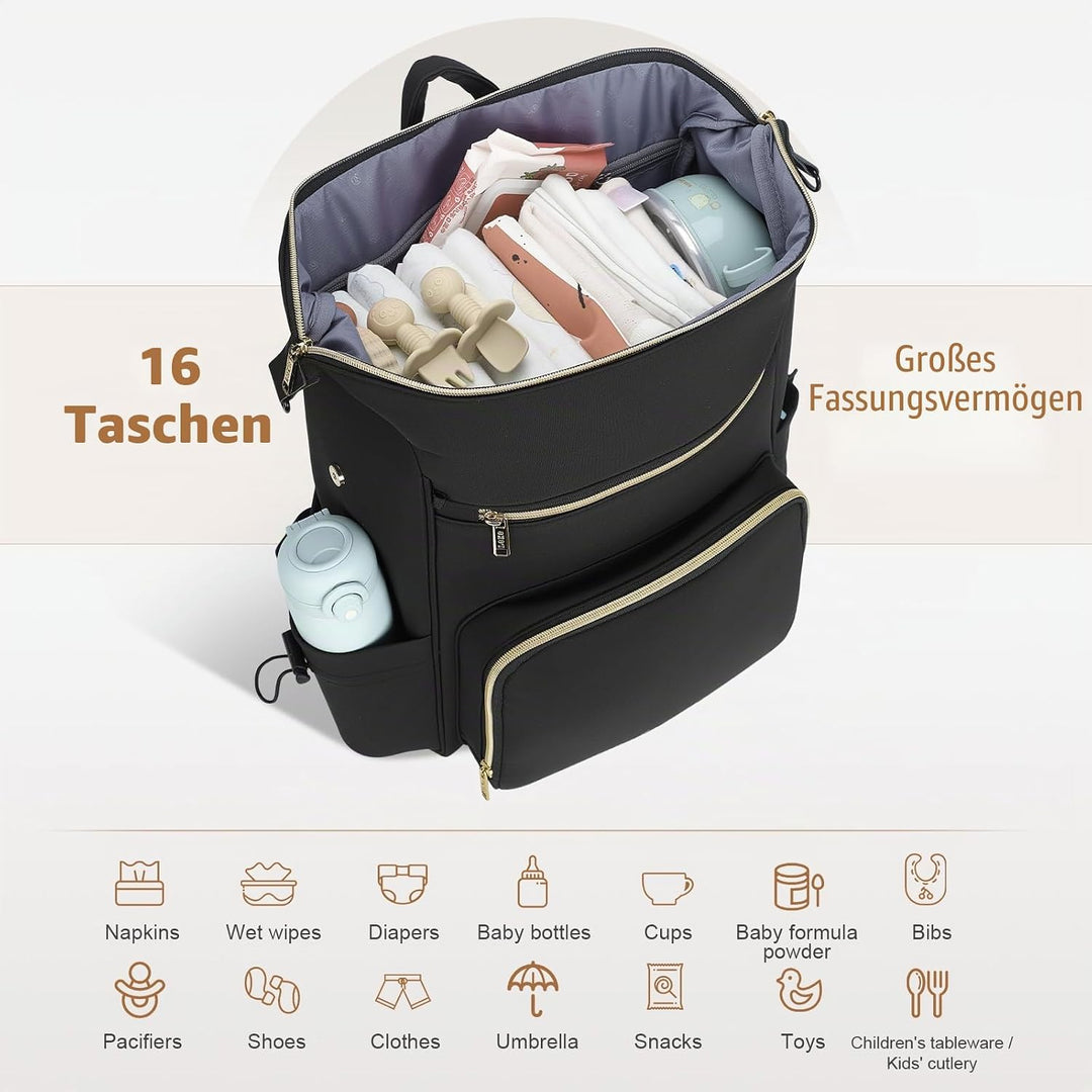 Lekesky Wickelrucksack Gross, Baby Wickeltasche Rucksack mit Wickelunterlage &amp; Kinderwagengurten, Mu