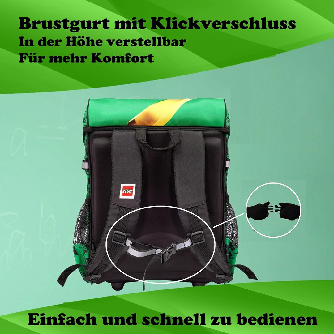 Familando - Schulranzen Set 10-teilig mit Schultüte - Ninjago Grün - Ergonomisch, stabil & mit gepol