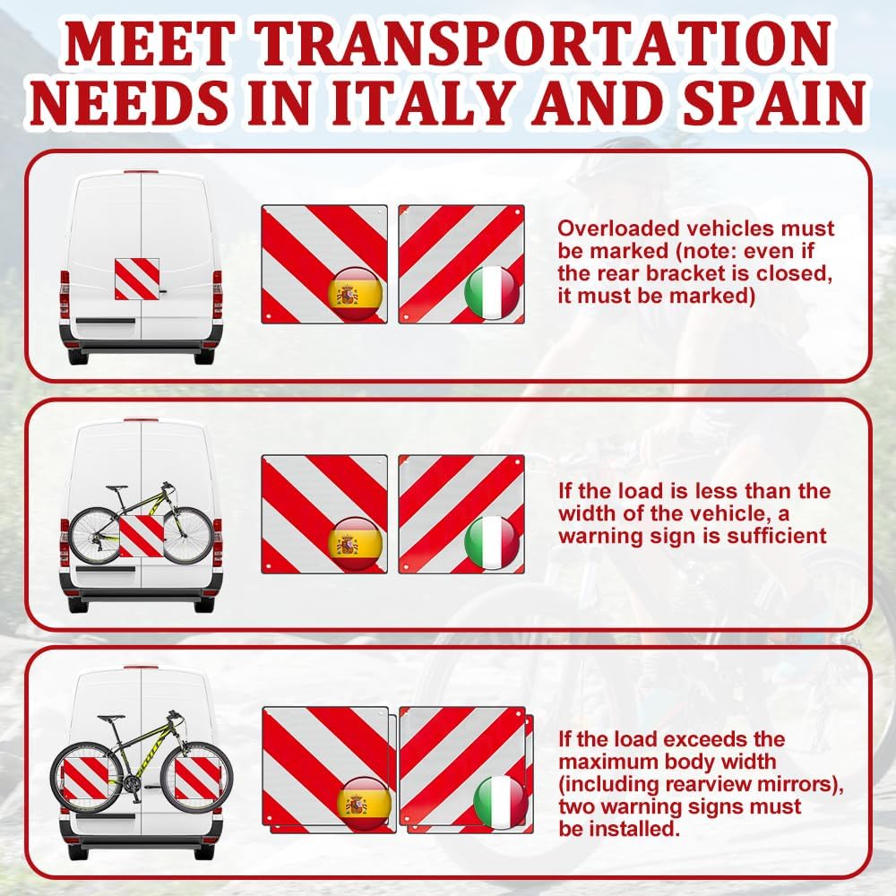 2 in1 Aluminium Warning Sign for Italy/Spain, 50X50cm Warning Sign Italy and Spain with 4 Tie Down S