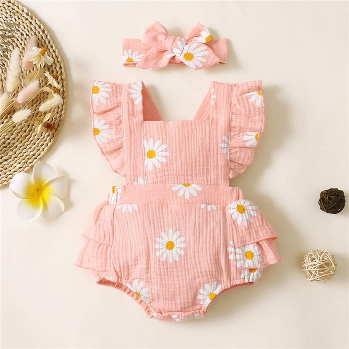 Neugeborenen Mädchen Kleidung Rüschenärmel Gänseblümchen Outfits Stirnband Basics für Neugeborene Ob