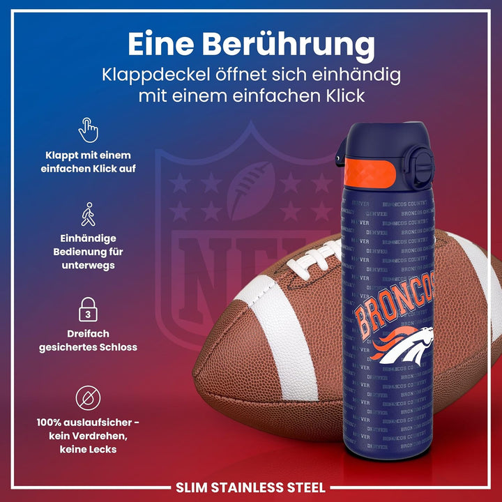 ion8 NFL Edelstahl-Trinkflasche, Auslaufsicher, Einhandöffnung, Sichere Verriegelung, Spülmaschinenf