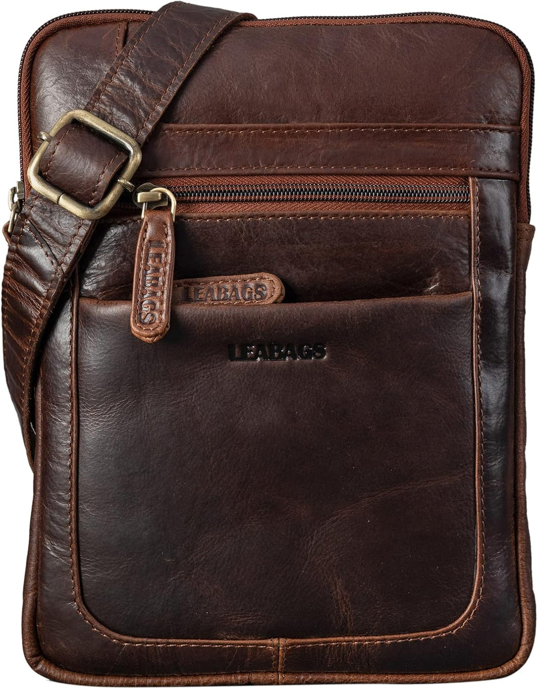LEABAGS Leder Umhängetasche Herren & Damen I Messenger Bag mit Schultergurt I Schultertasche I Arbei