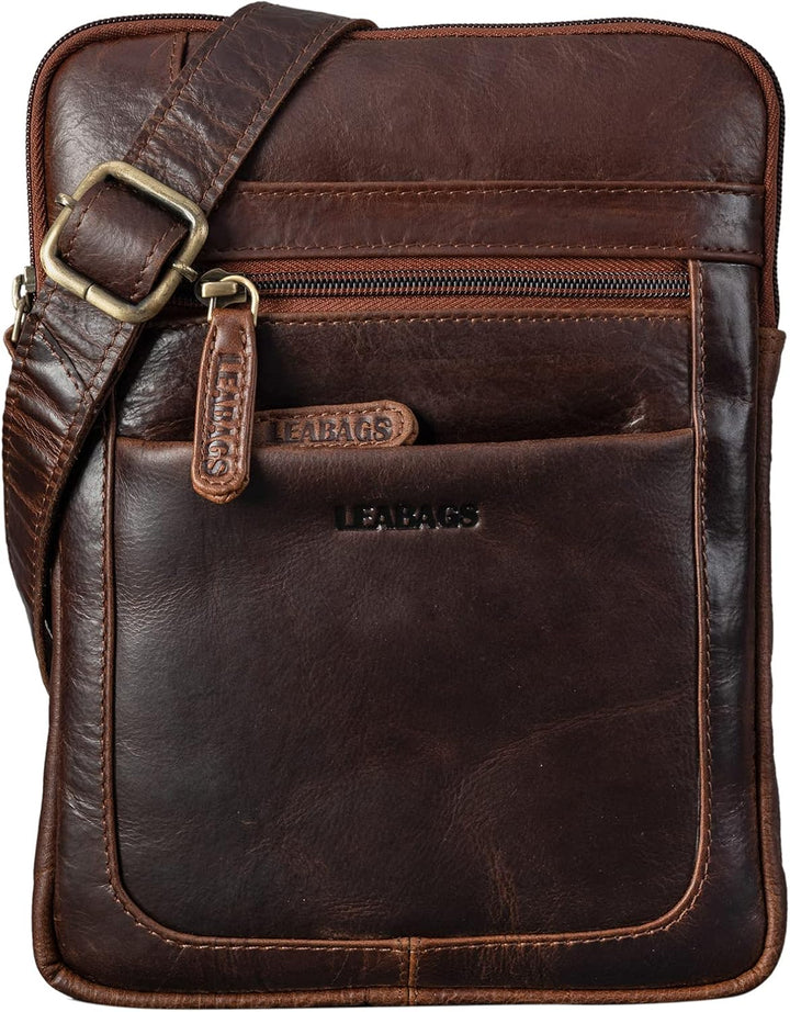 LEABAGS Leder Umhängetasche Herren & Damen I Messenger Bag mit Schultergurt I Schultertasche I Arbei