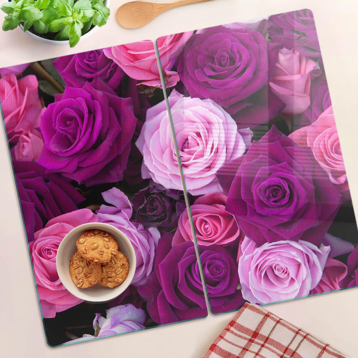 Tulup Schneidebrett Spritzschutz Abdeckung 2x30x52 cm Rosa Gehärtetes Glas Kochplattenabdeckung Herd