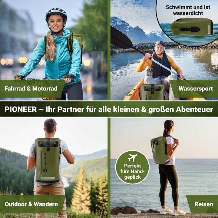 PIONEER wasserdichter Rucksack mit Rolltop Verschluss 35L 55L schwarz gelb oliv-grün - extra robust