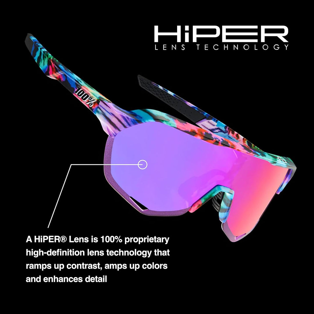 100% Unisex Speedtrap - Soft Tact Black - Hiper Red Multilayer Mirror Lens Helm_sunglas_gloves_100%