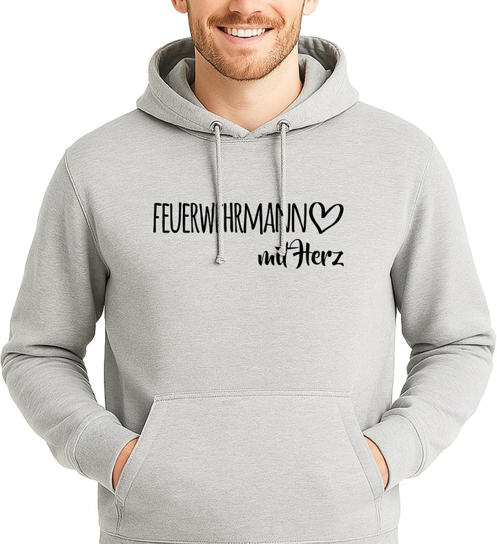 huuraa Unisex Hoodie Feuerwehrmann mit Herz Pullover Vegan Grösse S Heather Grey mit Motiv für die t