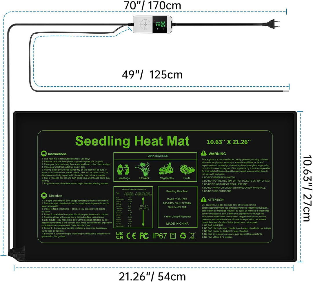 WADEO Heizmatte für Pflanzen gross, Sämlinge Heizmatte Wärmematte mit Thermostat 5°C bis 45°C, Gewäc
