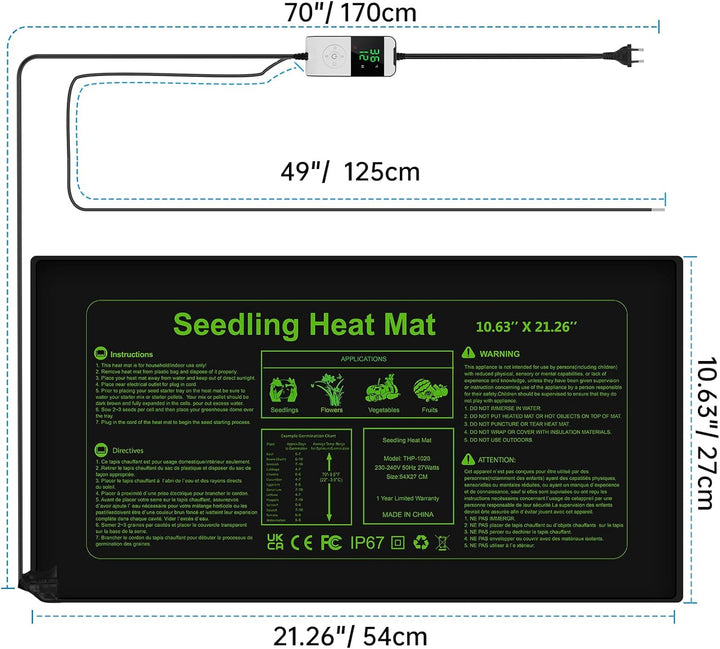 WADEO Heizmatte für Pflanzen gross, Sämlinge Heizmatte Wärmematte mit Thermostat 5°C bis 45°C, Gewäc