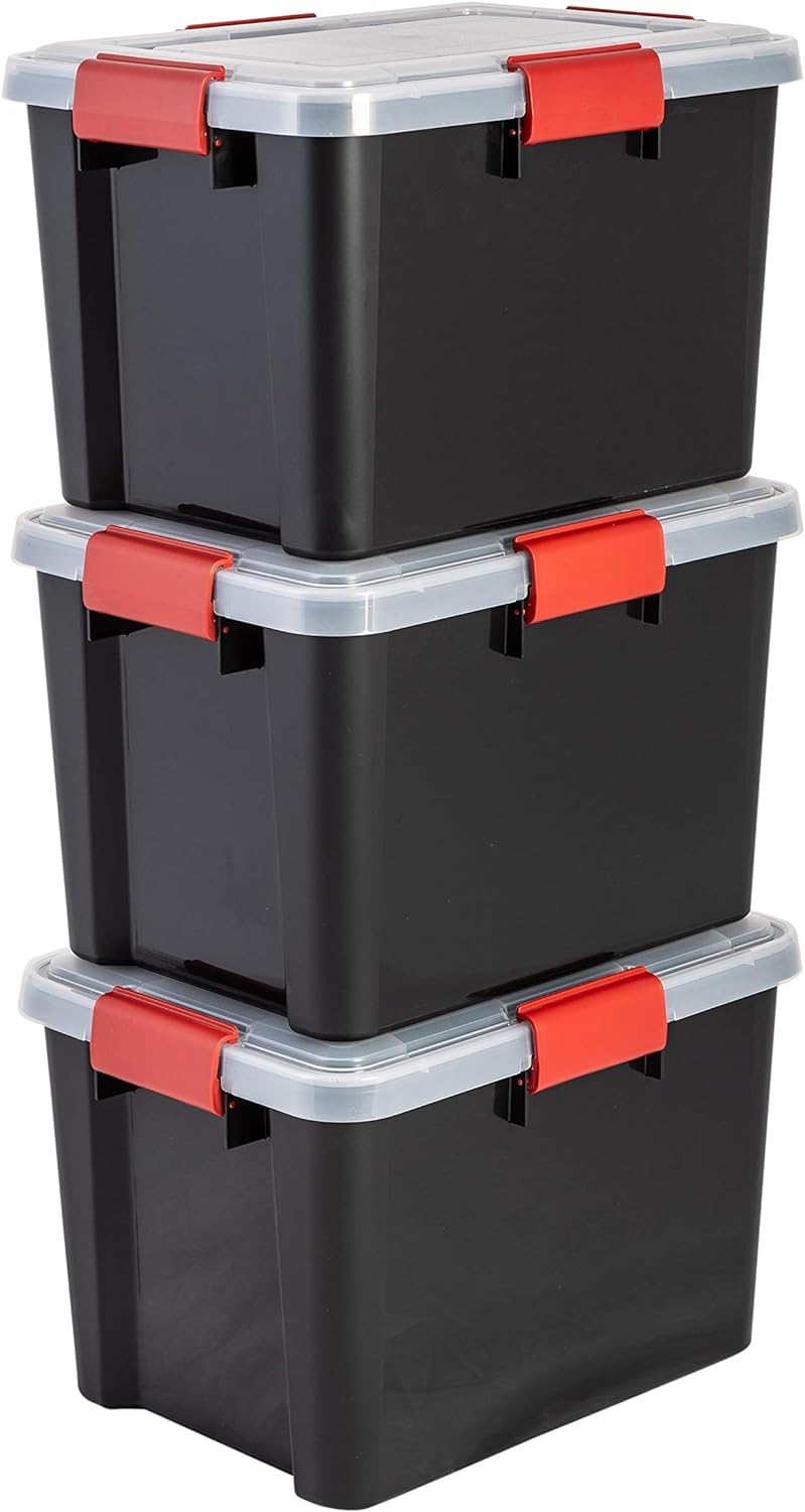 Iris Ohyama, 3er-Set luftdichte Aufbewahrungsboxen, 20 L, mit Clips, stapelbar, Garage, Keller, Dach