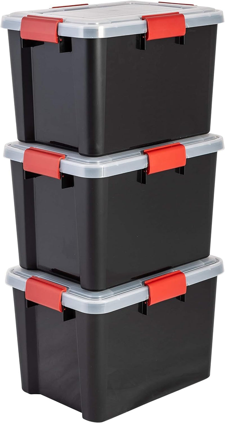 Iris Ohyama, 3er-Set luftdichte Aufbewahrungsboxen, 20 L, mit Clips, stapelbar, Garage, Keller, Dach
