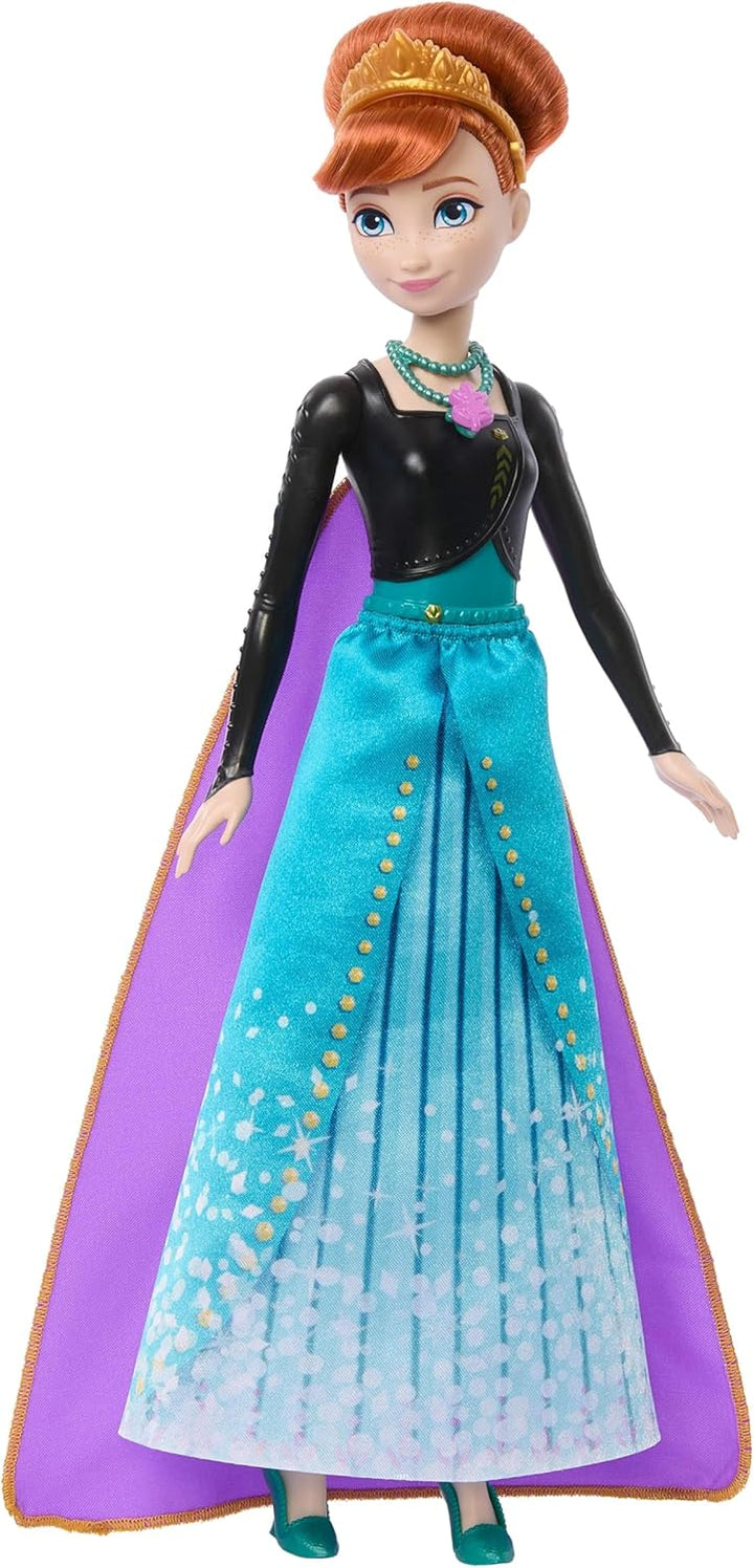 Mattel Disney Die Eiskönigin Anna-Modepuppe und Zubehörteile mit 8 Überraschungen, darunter schneefl