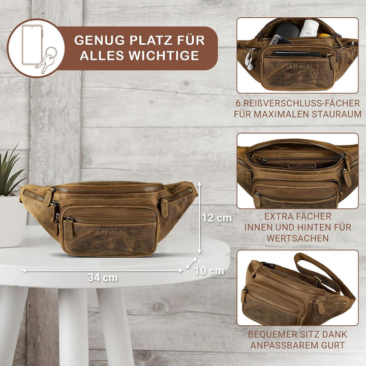STILORD grosse Leder-Bauchtasche Cognac - Vintage Gürteltasche für Herren, Damen & Kinder - Retro Hü