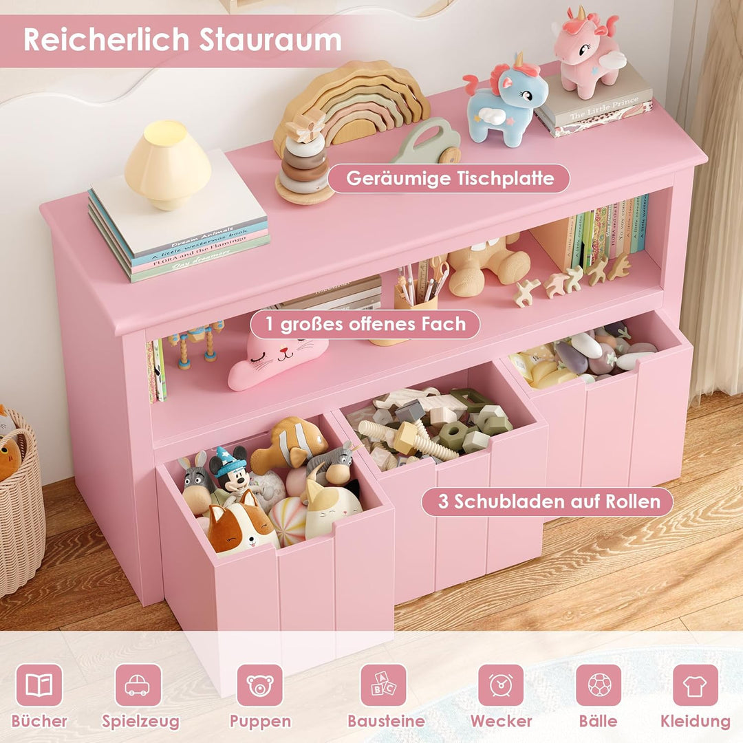 FOREHILL Kinderregal mit Boxen auf Rollen, Spielzeug Aufbewahrung Kinderzimmer Möbel, Spielzeugregal
