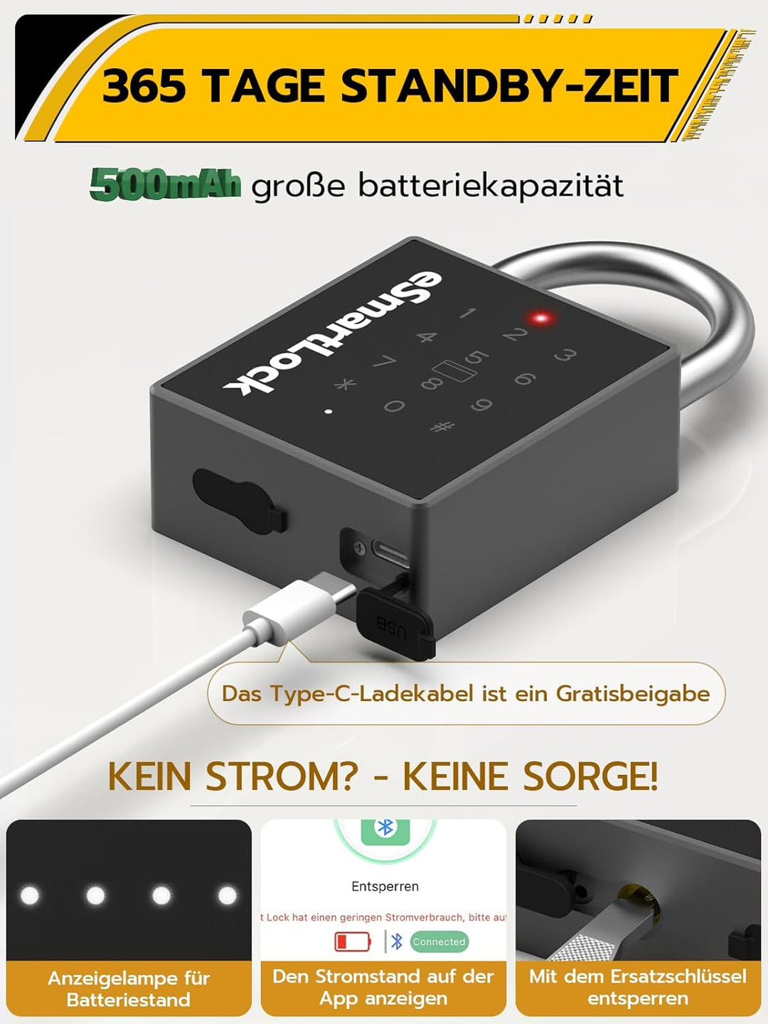 Anweller Biometrisches Schloss,Bluetooth schlösser mit code und RFID,Wetterfester Vorhängeschloss mi