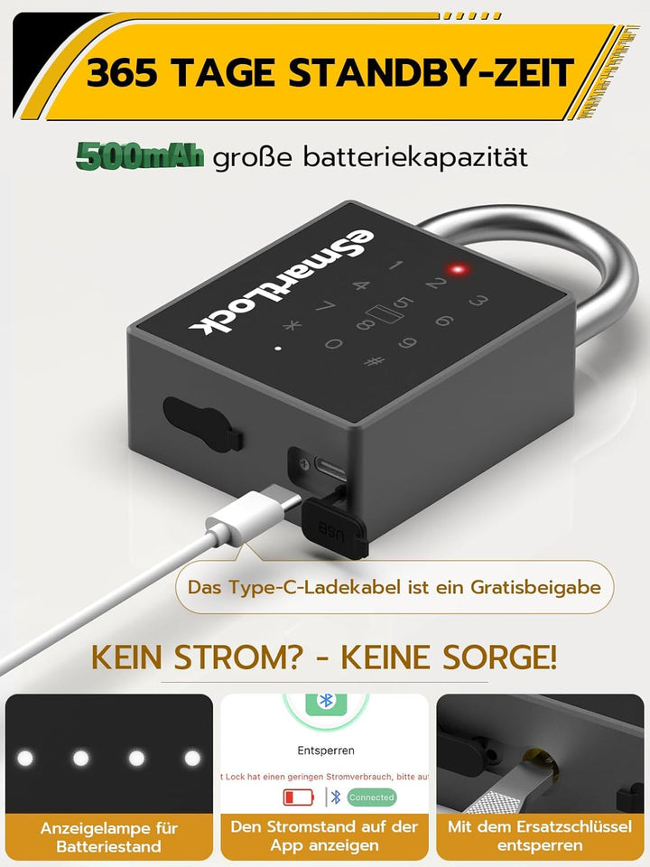 Anweller Biometrisches Schloss,Bluetooth schlösser mit code und RFID,Wetterfester Vorhängeschloss mi