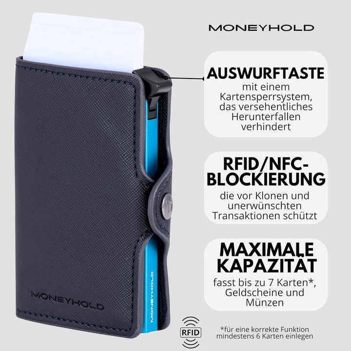 Moneyhold® Slim Wallet - Kartenetui Herren - Mini Geldbörse Herren auch mit Münzfach - Karten Portem