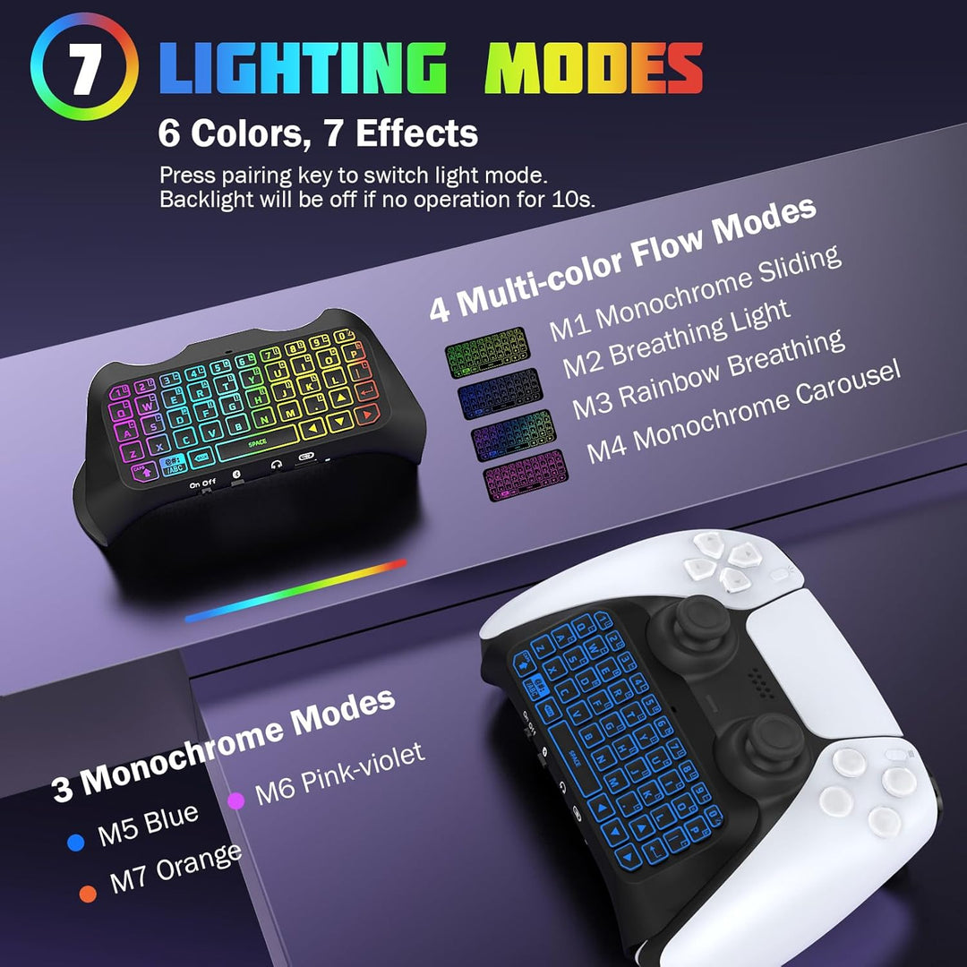 TiMOVO Mehrfarbig RGB-Hintergrundbeleuchtung Tastatur für PS5 Controller, Drahtlos Bluetooth Tastatu