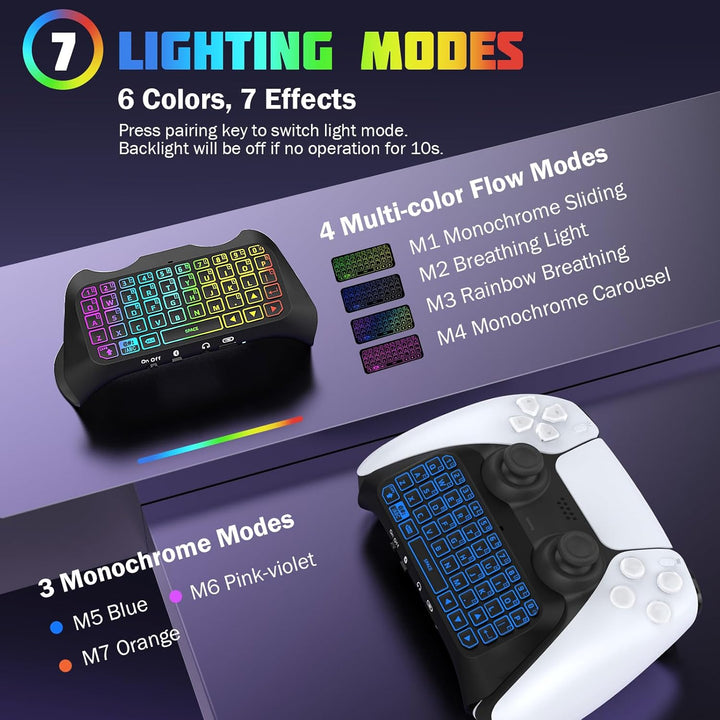 TiMOVO Mehrfarbig RGB-Hintergrundbeleuchtung Tastatur für PS5 Controller, Drahtlos Bluetooth Tastatu