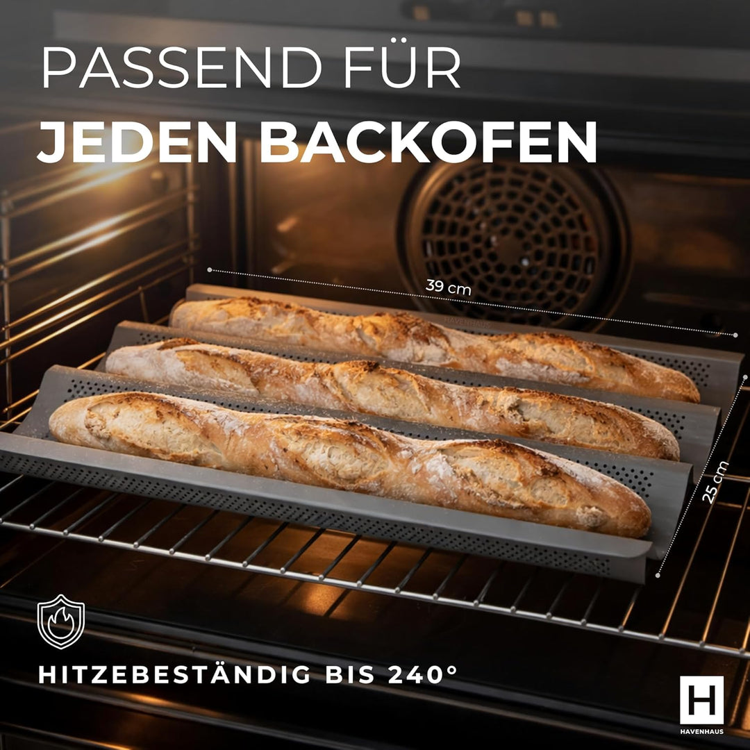 Baguette Backform Edelstahl I perforierte Baguette Backform für 3 Baguette Laibe 39 x 25cm I Baguett