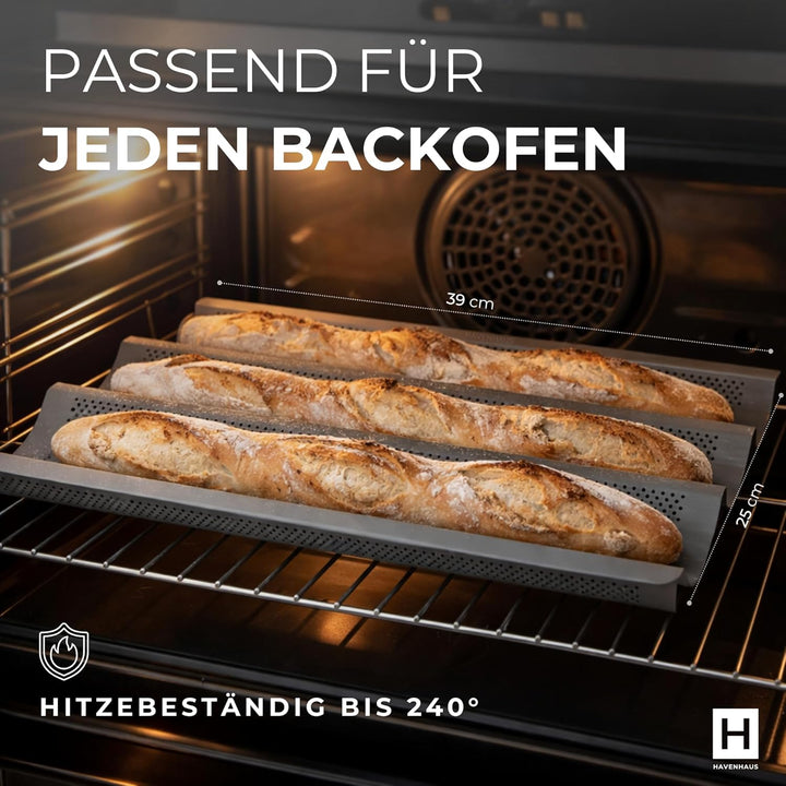 Baguette Backform Edelstahl I perforierte Baguette Backform für 3 Baguette Laibe 39 x 25cm I Baguett