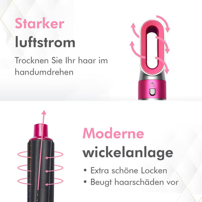 Dryze airstyler 5 in 1, lockenstab, haartrockner, warmluftbürste, föhnbürste, föhn… (Pink/Grey), Pin