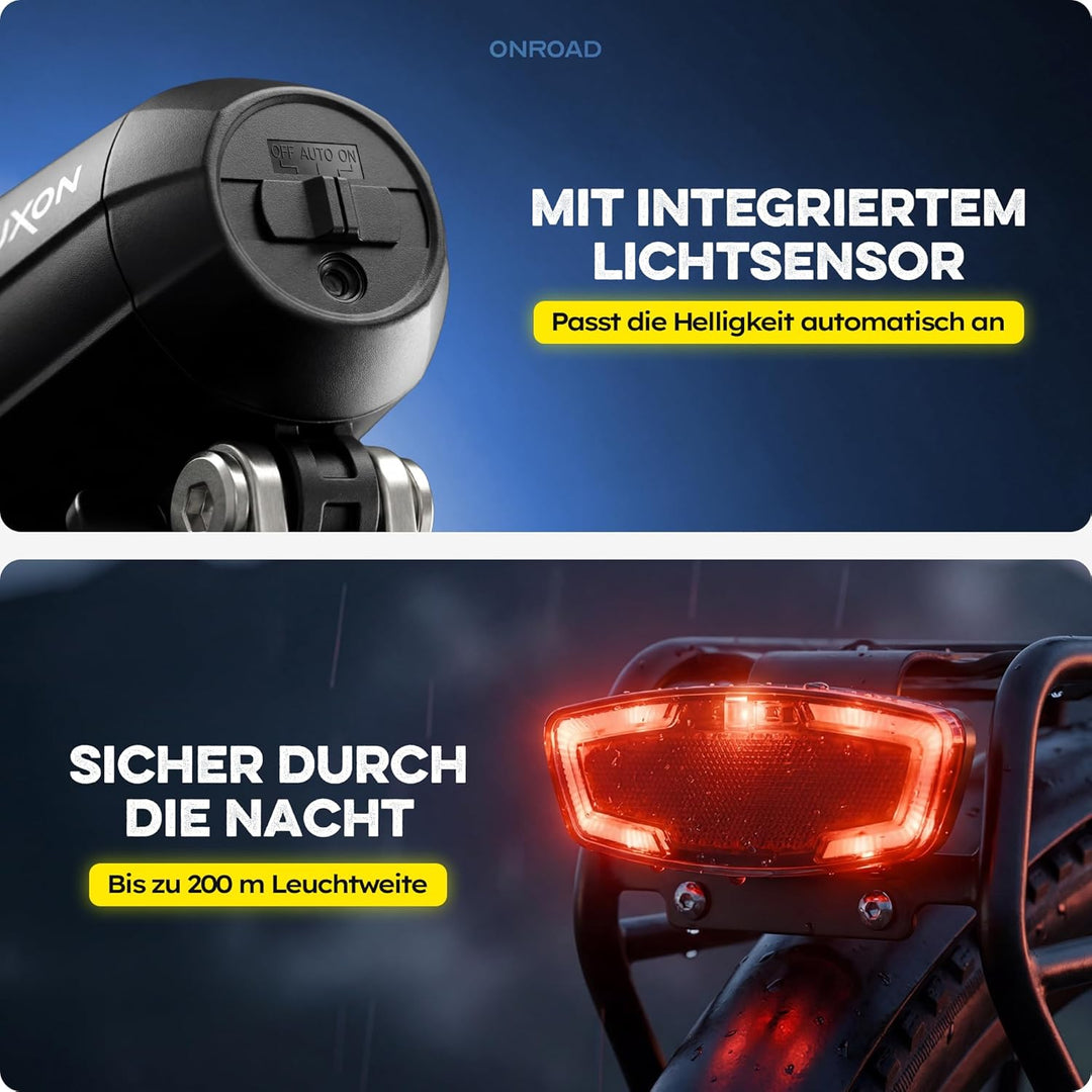 LED Fahrradlicht Dynamo 70 Lux - Fahrradlicht Set LUXON mit Automatischer Lichtanpassung & Standlich