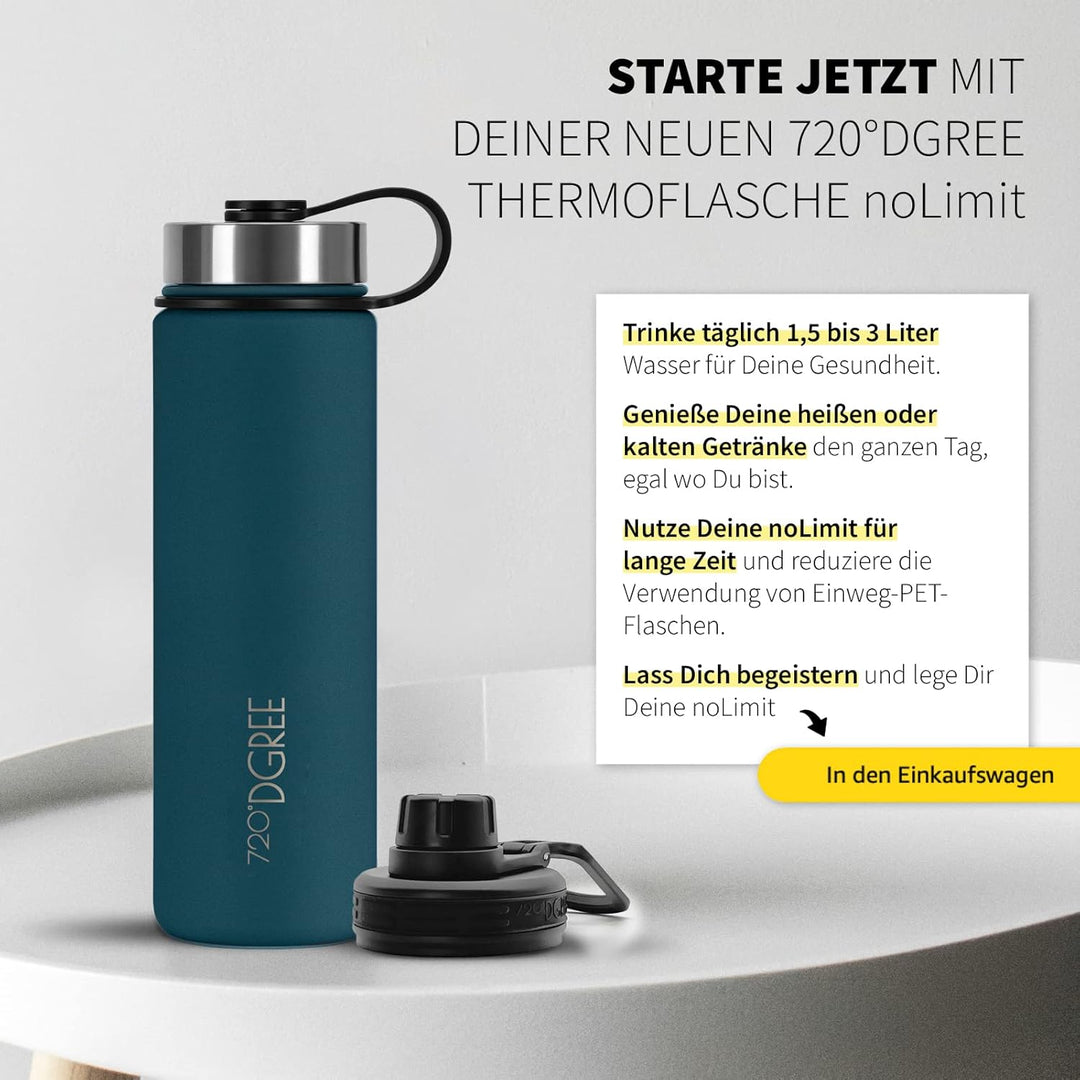 720°DGREE Edelstahl Trinkflasche “noLimit” – 950ml - Auslaufsicher, Kohlensäure geeignet, BPA-Frei -