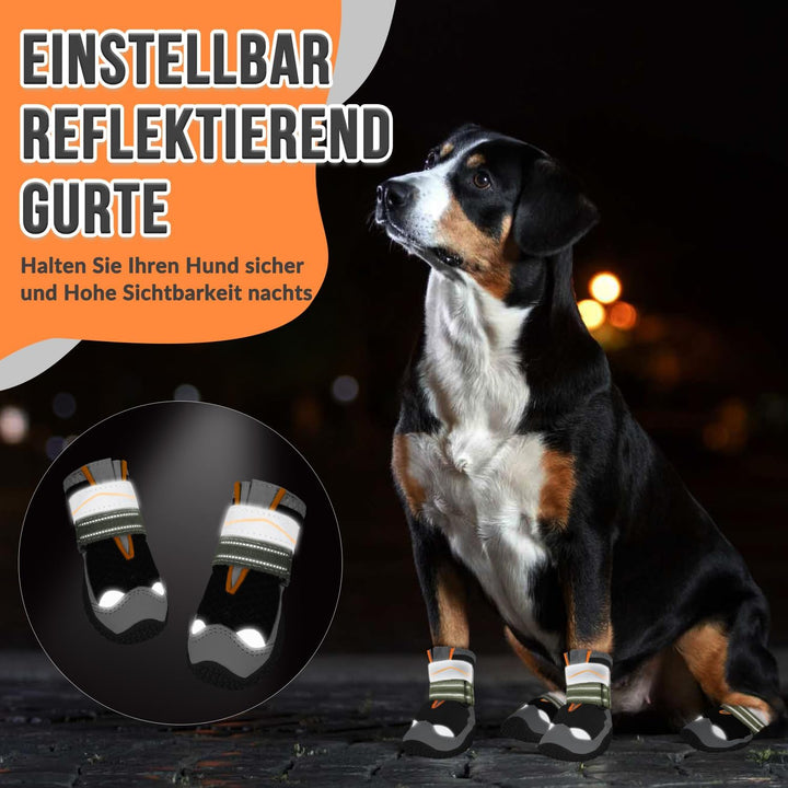 Eyein Hundeschuhe Pfotenschutz, 2 Stück Wasserabweisend Hundeschuhe mit Rutschfester Sohle und refle