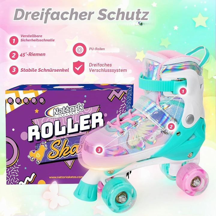 Nattork Kinder Rollschuhe, Rollschuhe Mädchen mit 4 Grössen Einstellbare, Rollschuhe für Mädchen Anf
