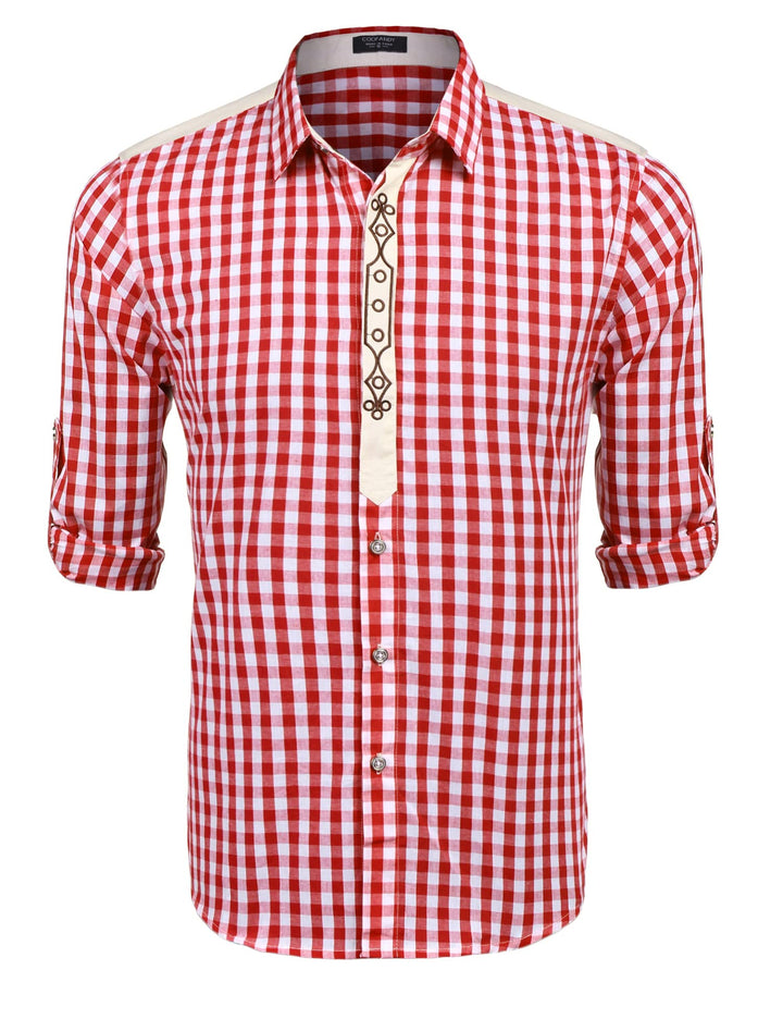 COOFANDY Herren Langarm Trachtenhemd Karriert Oktoberfest Hemd Regular Fit Karohemd Freizeithemd Pla