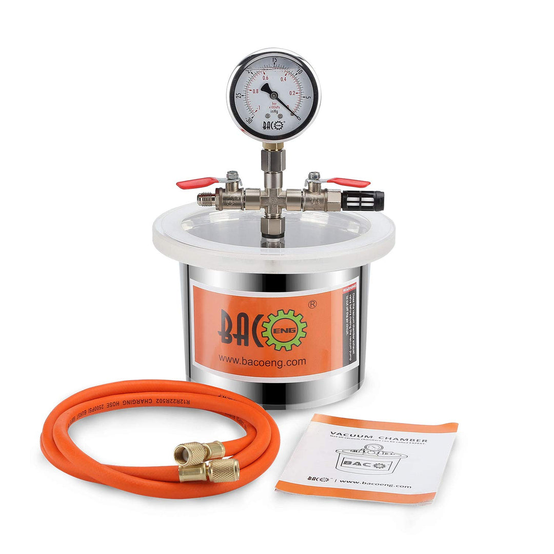 BACOENG 2 Liter Vakuumkammer Edelstahl Vakuum Entgasungskammer (Durchmesser 13.5CM/ Hoch 11CM) 2L, 2