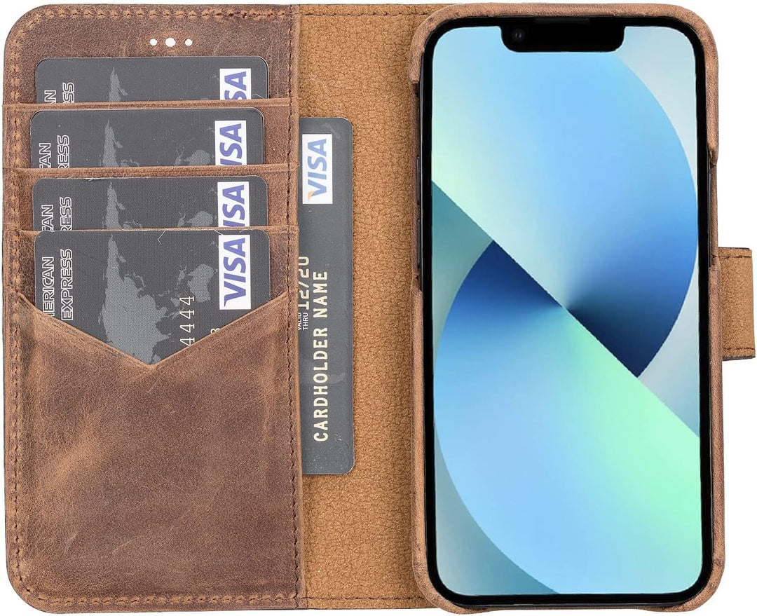 Solo Pelle Lederhülle kompatibel für iPhone 13 Mini in 5.4 Zoll abnehmbare Hülle (2in1) inkl. Karten