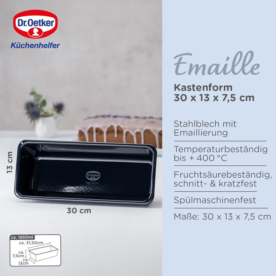 Dr. Oetker Kastenform 30 cm Back-Liebe Emaille – Schnitt- & kratzfeste Backform mit Emaille & Antiha