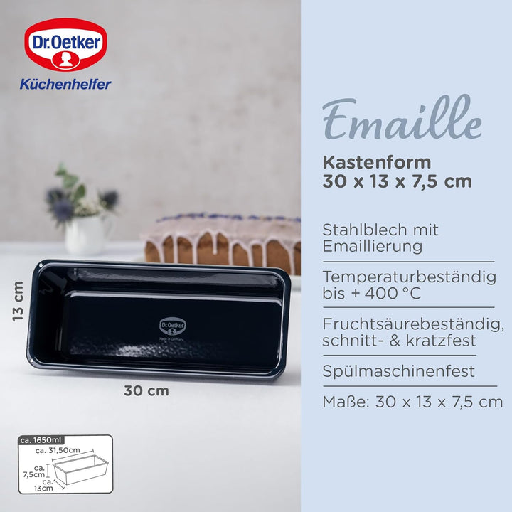 Dr. Oetker Kastenform 30 cm Back-Liebe Emaille – Schnitt- & kratzfeste Backform mit Emaille & Antiha