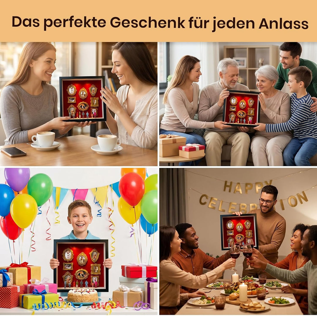 DIY Mini Museum Silhouette Box, Mini Figuren Menschen Museum Mit 8 Figuren, 8 Gold Rahmen für Hochze